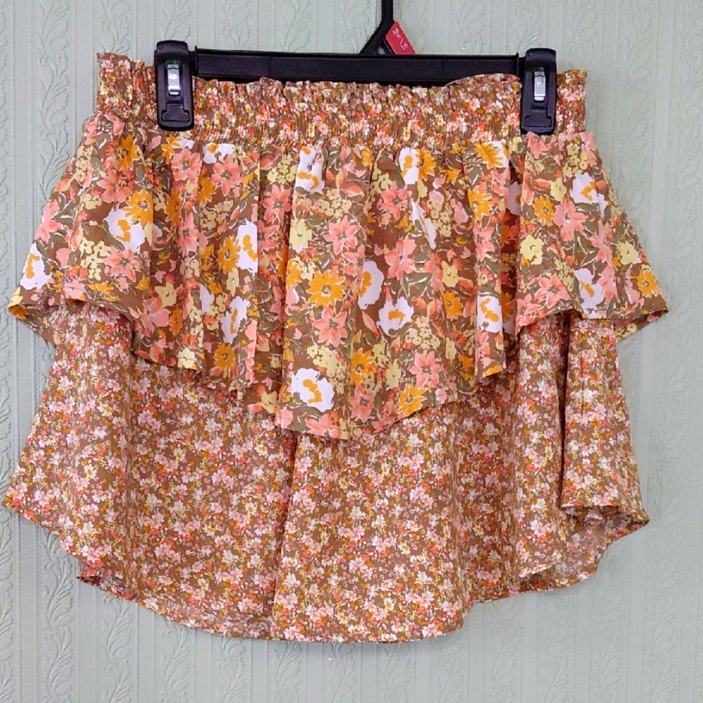 SIENNA SKY Floral Mini Skirt in Pink and Orange Fairy Whimsical Feminine Chic